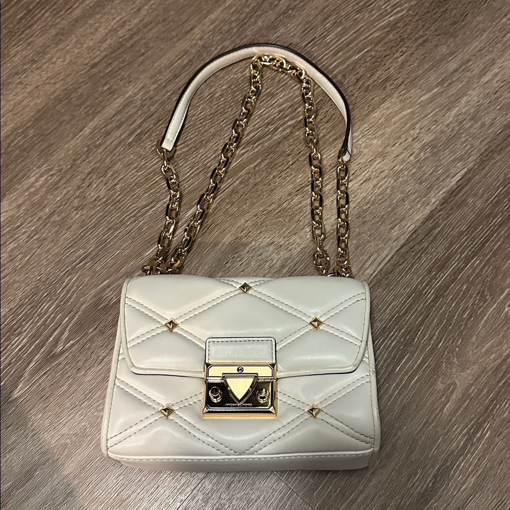 Michael Kors Quilted Cream Shoulder Bag with Gold Chain